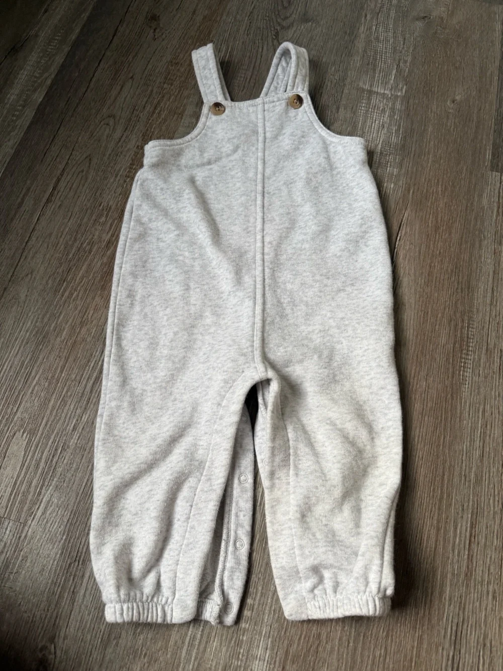 Old Navy Light Gray Fleece Pullover Overalls Soft Jumpsuit Size 12 - 18 Mo